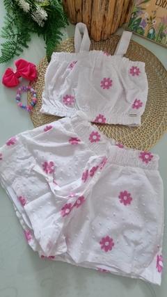 Conjunto Infantil Menina Blusa E Short Bordado Flor Mundo Cinti 12255