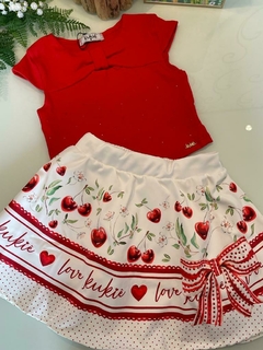 Conjunto Infantil Kukie Verão Com Saia e Blusa Cerejinha