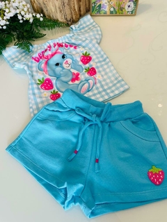 Conjunto Infantil Kukie Verão Com Shorts e Blusa Azul Ursinhos Carinhosos