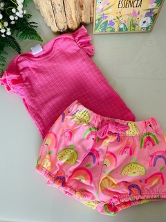 Conjunto de Body em Canelado Xadrez e Shorts em Malha Power 65933 Kukiê