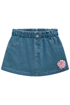 Conjunto Infantil Kukie Verão Shorts Saia Jeans e Blusa Rosa - Bueno's Kids Moda Infantil