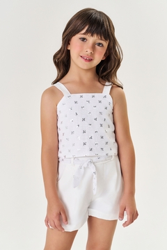 Conjunto Infantil Menina Blusa E Short Bordado Paetê Branco Mundo Cinti 12256