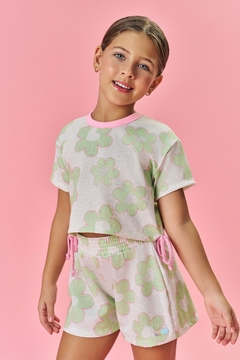 Conjunto Infantil Menina Blusa E Short Floral Verde Mundo Cinti 12297