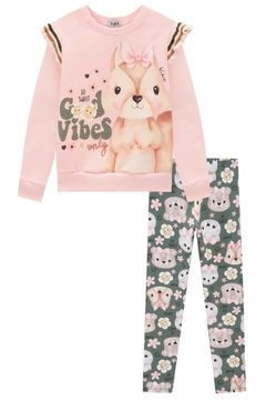 Conjunto Infantil Kukie Inverno com Calça e Blusão Manga Longa Pets Fofos Pink - Bueno's Kids Moda Infantil