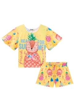 Conjunto Infantil Kukie Alecrim Verão Com Shorts e Blusa Amarela Abacaxi - Bueno's Kids Moda Infantil