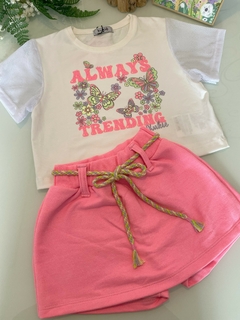 Conjunto de Blusa Boxy Over e Tela e Shorts Saia Kukiê