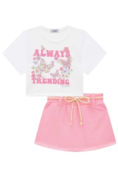 Imagem do Conjunto de Blusa Boxy Over e Tela e Shorts Saia Kukiê