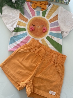 Conjunto Infantil Kukie Shorts Laranja e Blusa Solzinho