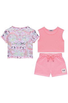 Conjunto Infantil Kukie Shorts, Top e Sobreposição Panda - Bueno's Kids Moda Infantil