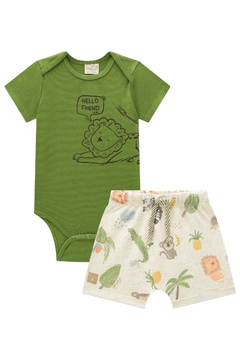 Conjunto Bebê Menino Luc.Boo Safari Body em Ribanna e Bermuda em Linho - loja online