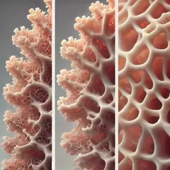 Fragmento de coral decorativo en tonos rosados con intrincados patrones naturales.