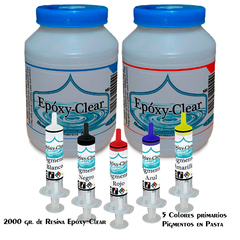 Epóxy-Clear | Kit resina epóxica 5 pigmentos en pasta, colores vívidos, excelente pigmentación, 2 kg - comprar en línea