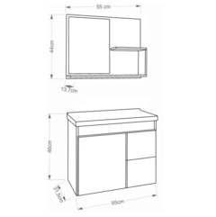 Gabinete Armario de Banheiro com Cuba e Espelheira Hortencia 55cm Amendoa/off White - Mgm - Massas Pedroso