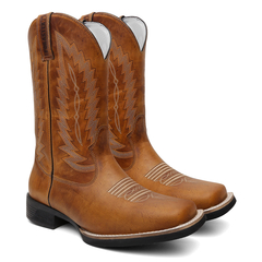 Bota Masculina Texana Bico Quadrado Bordada em Couro - comprar online