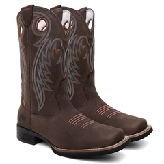 Imagem do Bota Masculina Texana Bico Quadrado Bordada em Couro FB 8945 02