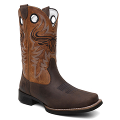 Bota Masculina Texana Bico Quadrado Bordada em Couro FB 8945-04