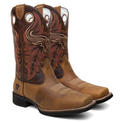 Imagem do Bota Masculina Texana Bico Quadrado Bordada em Couro FB 8945-04