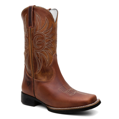 Bota Masculina Texana Bico Quadrado Bordada em Couro Legítimo FB 8945 05A