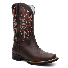 Bota Masculina Texana Bico Quadrado Bordada em Couro Legítimo FB 8945 05B