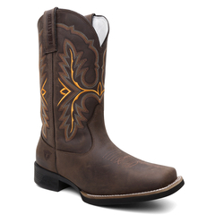 Bota Masculina Texana Bico Quadrado Bordada em Couro FB 8945 07A