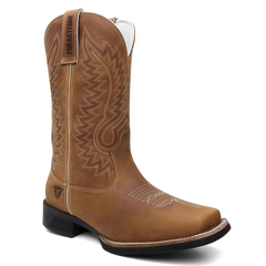 Bota Masculina Texana Bico Quadrado Bordada em Couro FB 8945 08B