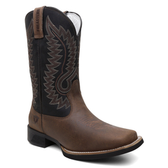 Bota Masculina Texana Bico Quadrado Bordada em Couro FB 8945 08C