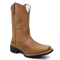 Bota Masculina Texana Bico Quadrado Bordada em Couro FB 8945 09A