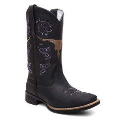 Bota Texana Feminina 100% Couro Legítimo Bordada FB 9144 02A