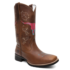 Bota Texana Feminina 100% Couro Legítimo Bordada FB 9144 02B