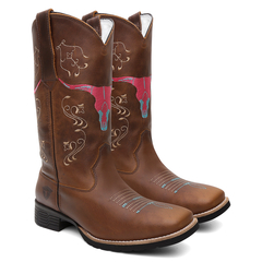 Bota Texana Feminina 100% Couro Legítimo Bordada FB 9144 02B - comprar online