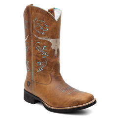 Bota Texana Feminina 100% Couro Legítimo Bordada FB 9144 02C