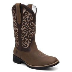 Bota Texana Feminina 100% Couro Legítimo Bordada FB 9144 06A