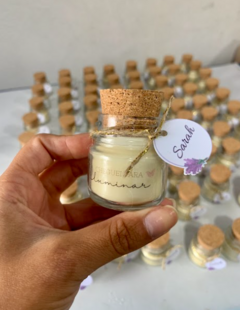 10 mini velas aromáticas - Potinho de vidro com tampa rolha e tag