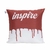 Almofada decorativa com estampa "inspire" em fundo vermelho e detalhes em branco. Salesse