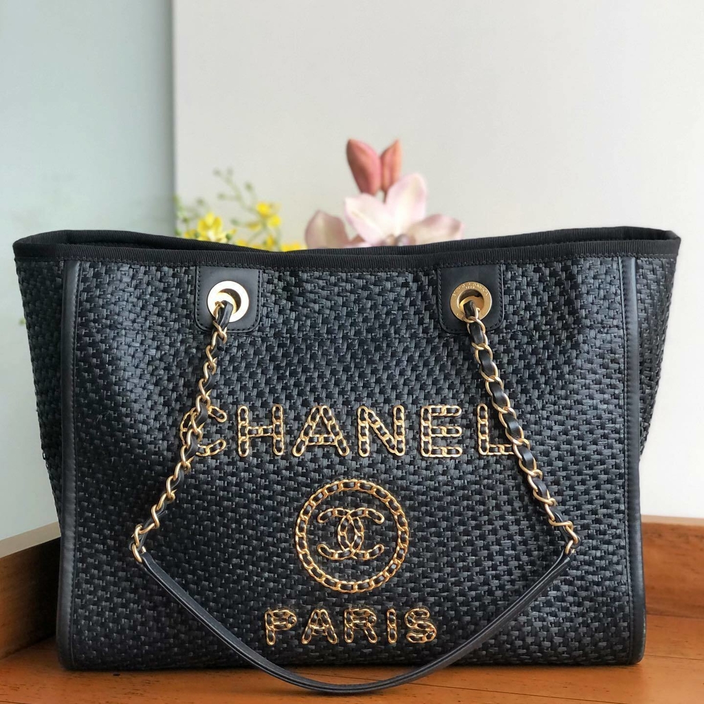 Bolsa Chanel Deauville Ráfia Preta