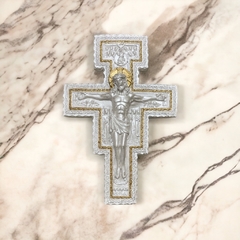 Cruz de San Damián - Blanco perlado con detalles en color oro - comprar online