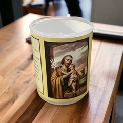 Vela votiva con vaso, estampa y oración - San José