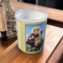 Vela votiva con vaso, estampa y oración - San Antonio