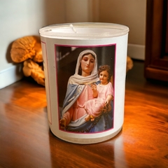 Vela votiva con vaso, estampa y oración - Nuestra Señora del Rosario de San Nicolás