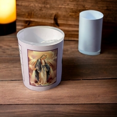 Vela votiva con vaso, estampa y oración - Virgen de la Medalla Milagrosa