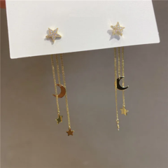 Pendientes largos luna y estrellas