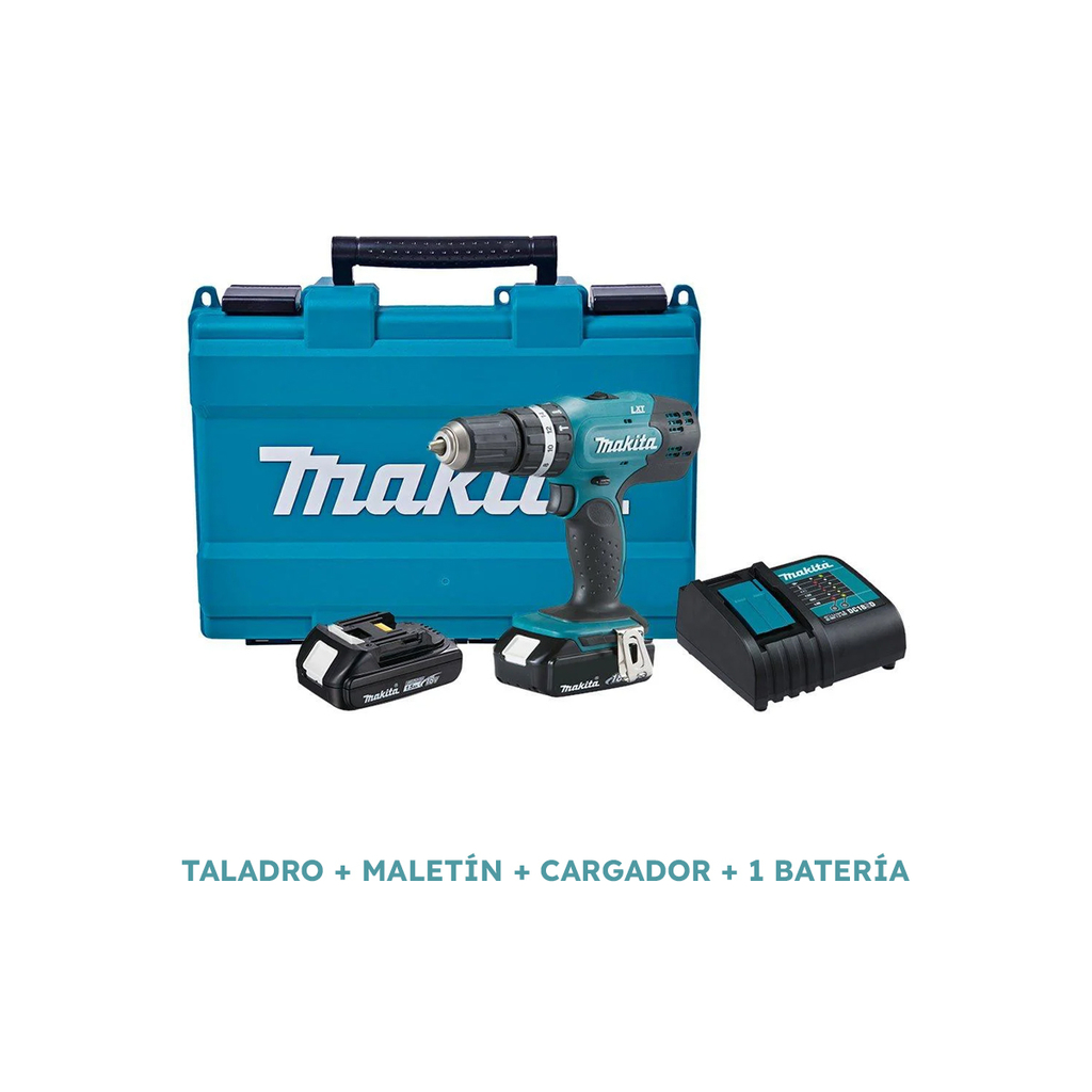 Taladro Percutor MAKITA Inalámbrico 18V de 1/2 con maletín, cargador y dos  baterías Litio Ion DHP453SYE