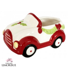 Pote Carro Bomboniere Natal Enfeite Mesa Posta Docinhos 18cm Cerâmica - Limorisue Porcelanas