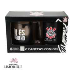 Jg 2 Canecas Gel Isolante Térmico 400ml - Corinthians.Produto licenciado por Mileno Comercial Ltda.