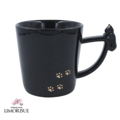 Caneca Gatinho com Pegadas, preta 250ml.