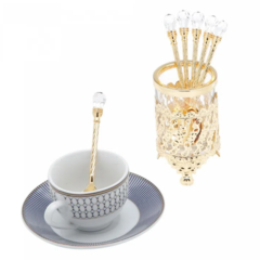 Conjunto 6 Colheres de Zamac com Suporte Dourada 14cm - Limorisue Porcelanas