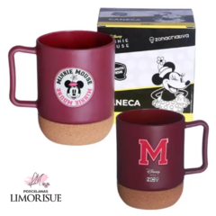 Caneca Minnie Mouse Vidro 350ml Com Base De Cortiça Porta-Copo Oficial Disney - Zona Criativa