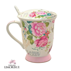 Caneca de Porcelana com Infusor Rosas 300ml.