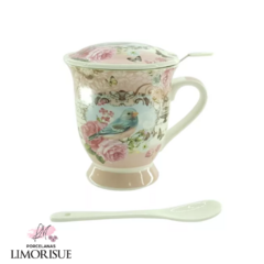 Caneca de Porcelana com Infusor passarinho 300ml.