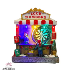 Cenário Natalino Estande de Jogos com Led e Movimento ,LUCK NUMBERS 16cm - Limorisue Porcelanas